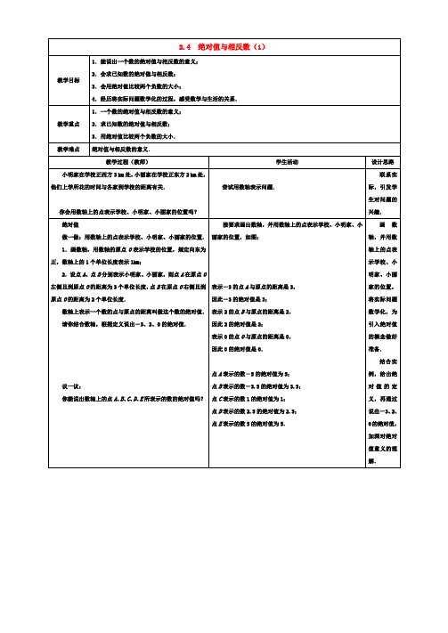 七年级数学上册 第二章 有理数 2.4  绝对值与相反数(第1课时)教案 (新版)苏科版