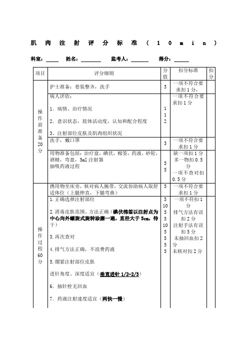 肌肉注射操作过程评分标准