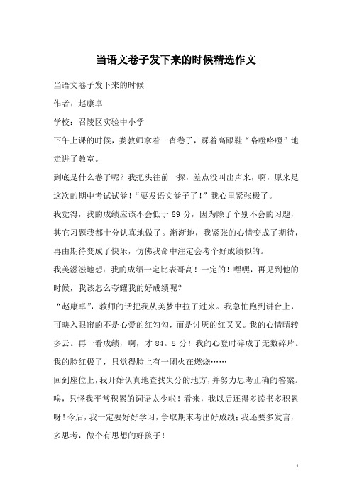 当语文卷子发下来的时候精选作文
