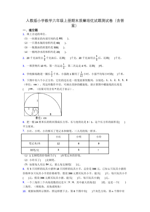 人教版小学数学六年级上册期末质量培优试题测试卷(含答案)