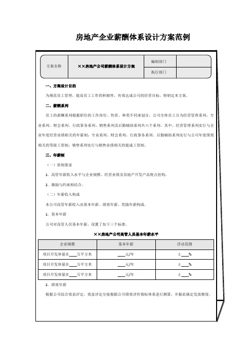 房地产企业薪酬体系设计方案范例