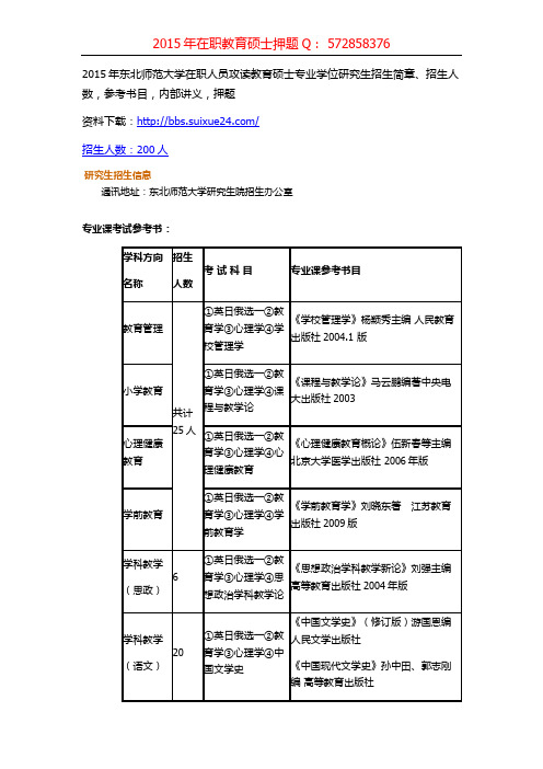 东北师范大学 在职人员攻读教育硕士专业学位研究生招生简章、招生人数,参考书目,内部讲义,押题