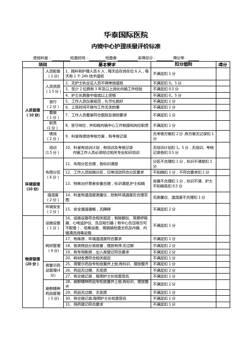 内镜中心 护理质量评价标准