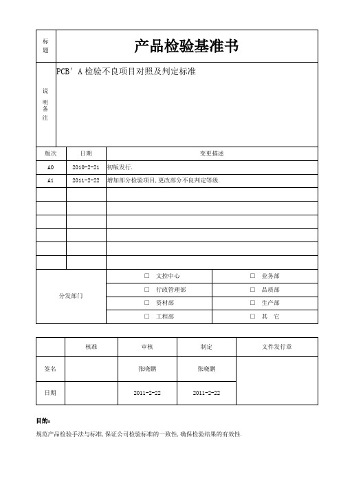 产品检验基准书