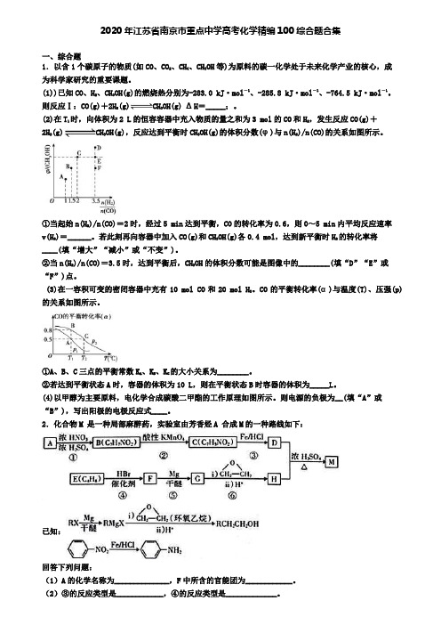 2020年江苏省南京市重点中学高考化学精编100综合题合集