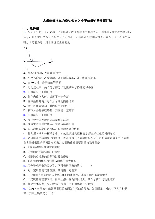 高考物理义乌力学知识点之分子动理论易错题汇编
