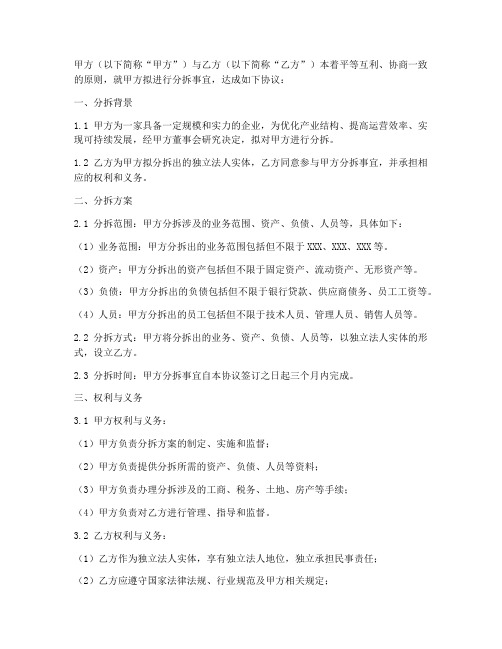 公司分拆协议书