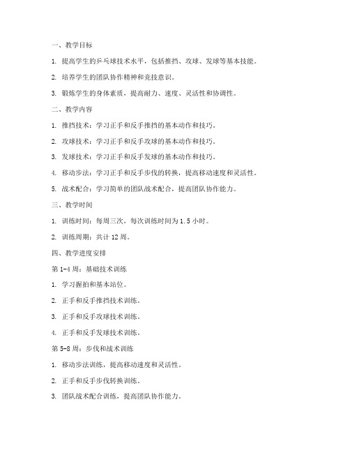 乒乓球教案大学生训练计划