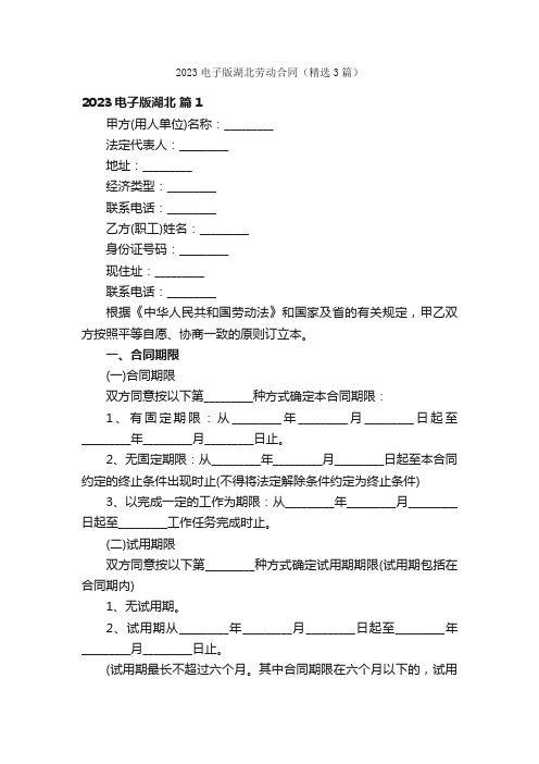 2023电子版湖北劳动合同（精选3篇）