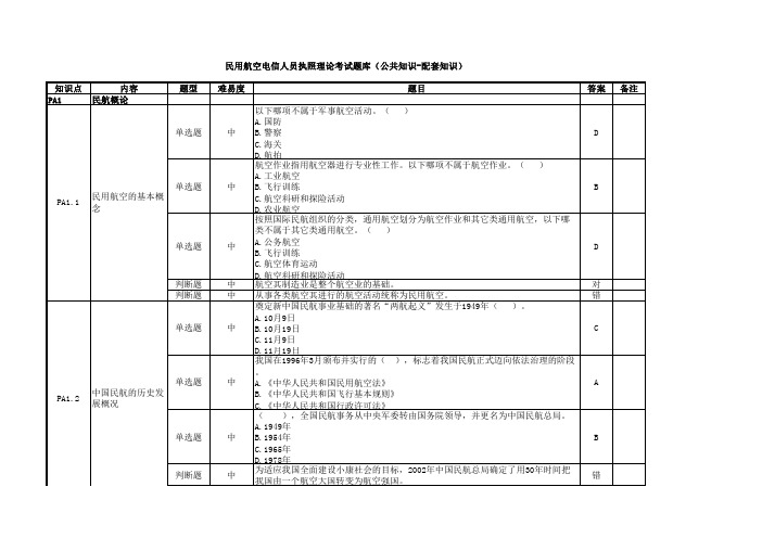 公共知识-配套知识【民用航空电信人员执照理论考试题库】