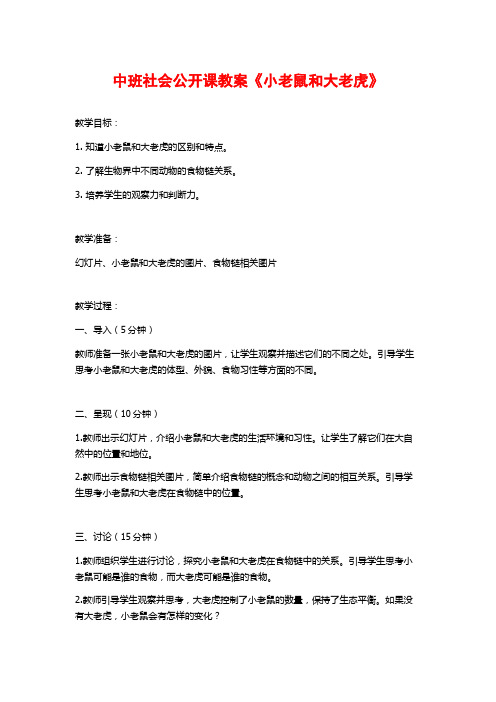 中班社会公开课教案《小老鼠和大老虎》 (2)