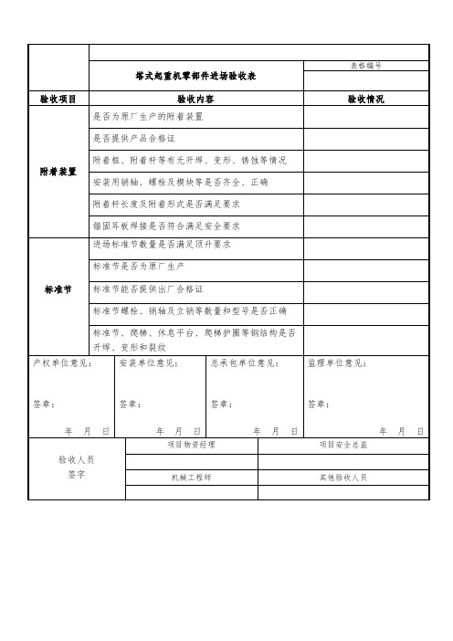 塔式起重机零部件进场验收表