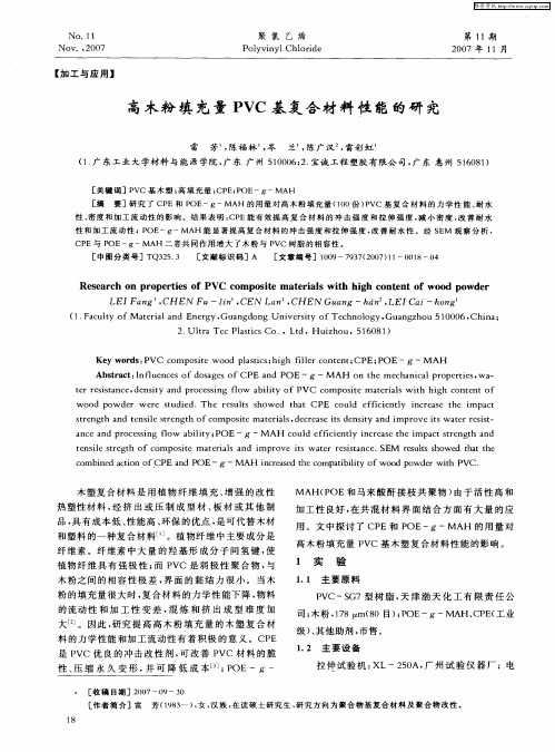 高木粉填充量PVC基复合材料性能的研究