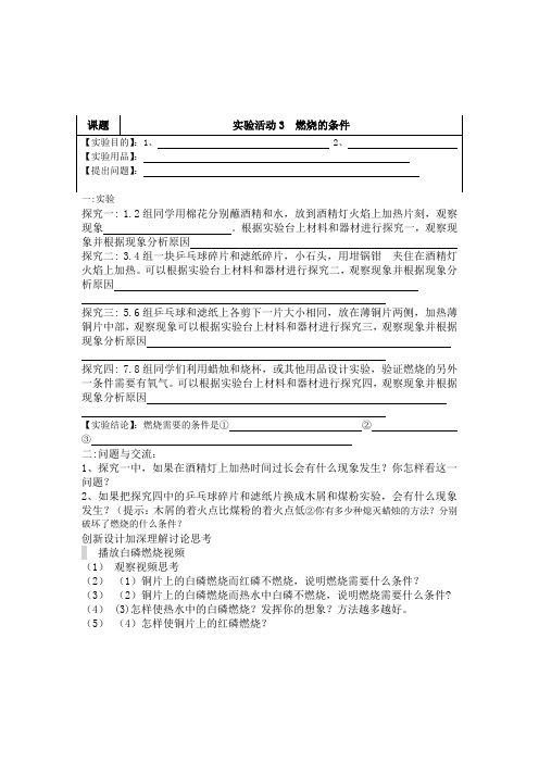 人教版初三化学上册分组活动探究燃烧条件