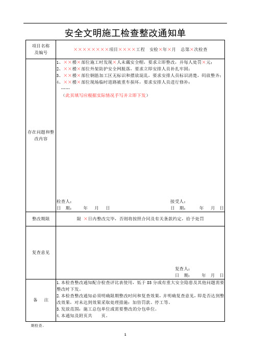 安全文明施工检查整改通知单