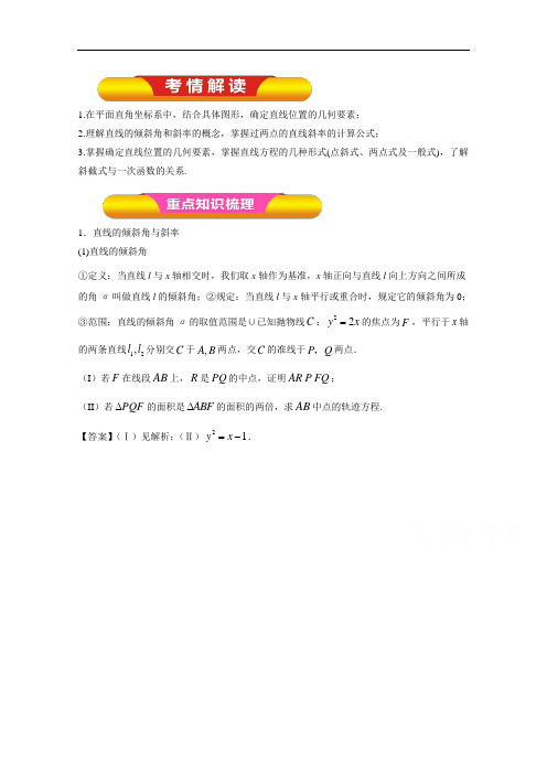 2018年高考数学文一轮复习资料 专题42 直线的倾斜角与