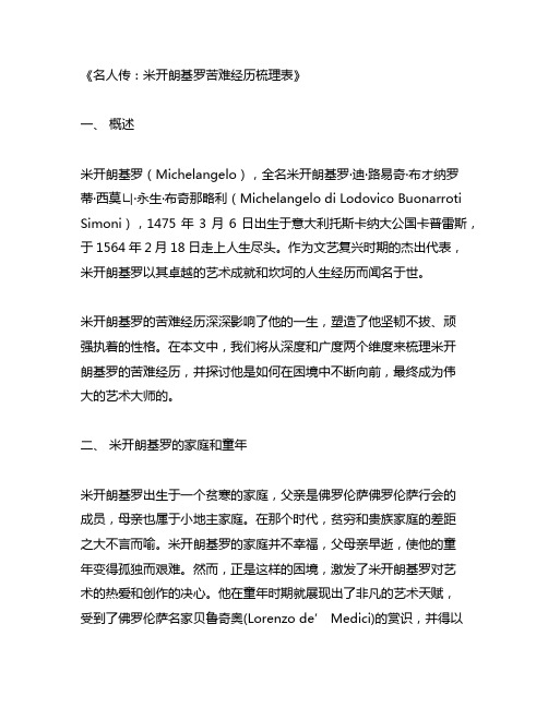 名人传米开朗基罗苦难经历梳理表