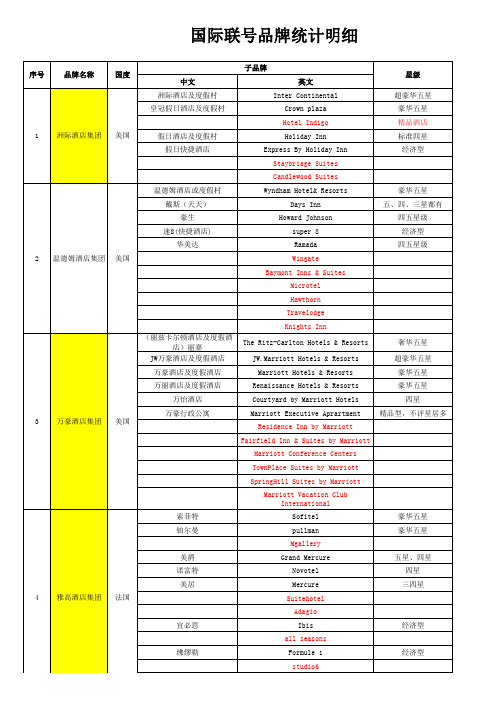 国际联号品牌分类