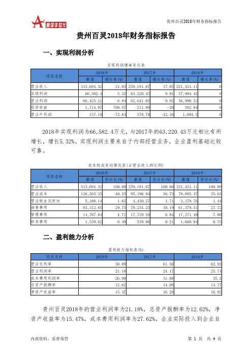 贵州百灵2018年财务指标报告-智泽华