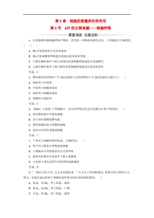 高中生物 第5章 细胞的能量供应和利用 第3节 ATP的主要来源——细胞呼吸练习 新人教版必修1