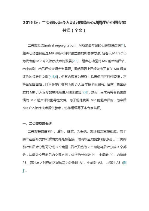 2019版：二尖瓣反流介入治疗的超声心动图评价中国专家共识(全文)