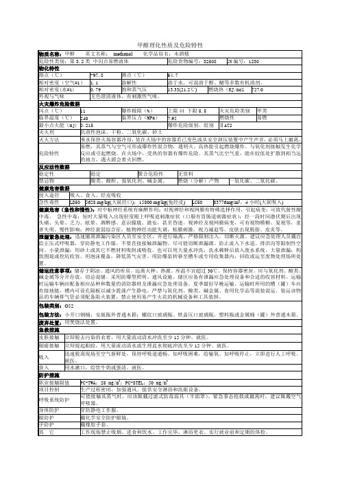 甲醇理化性质及危险特性