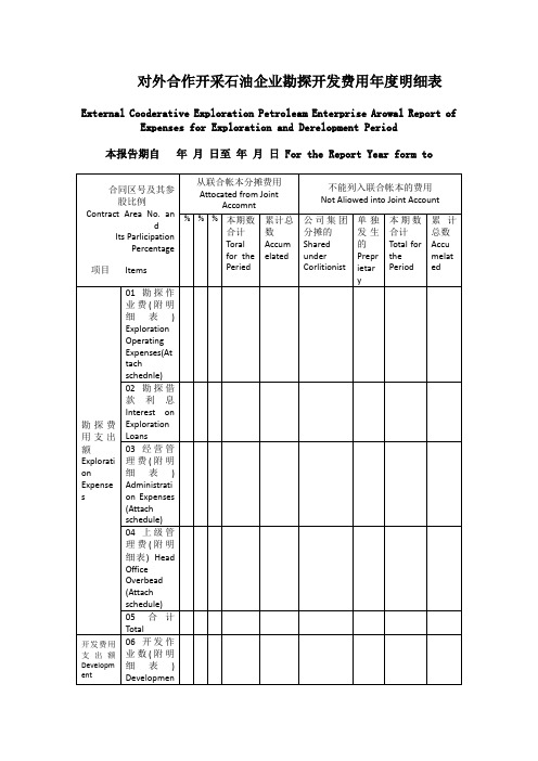 对外合作开采石油企业勘探开发费用年度明细表