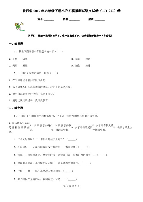 陕西省2019年六年级下册小升初模拟测试语文试卷(二)(II)卷