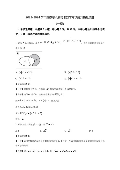 2023-2024学年安徽省六安高考数学专项提升模拟试题(一模)含答案