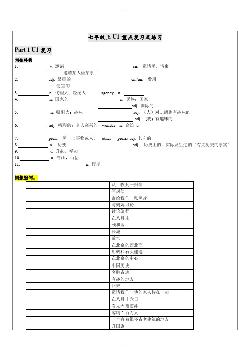 牛津沪教版英语七年级上Unit1重点复习及练习