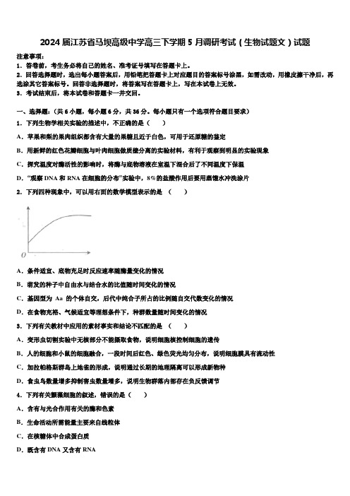 2024届江苏省马坝高级中学高三下学期5月调研考试(生物试题文)试题含解析