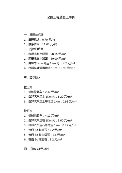 公路工程清包工单价