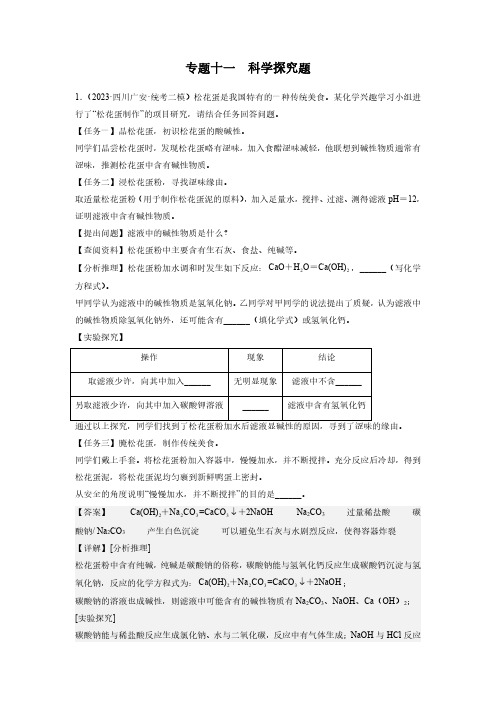 专题十 科学探究题-学易金卷：2023年中考化学二模试题分项汇编(全国通用)(解析版)