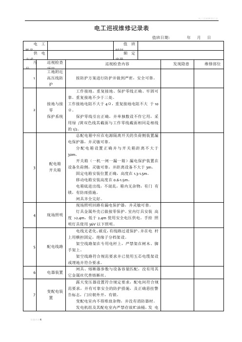 电工巡视维修记录表