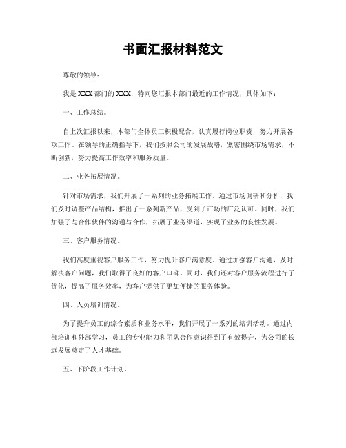 书面汇报材料范文