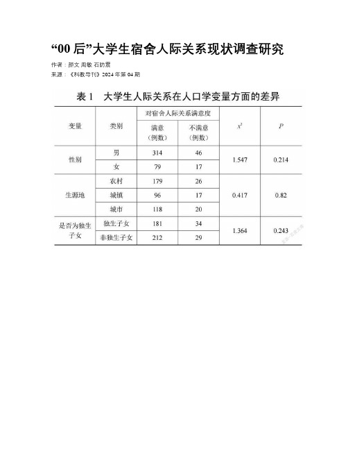 “00后”大学生宿舍人际关系现状调查研究