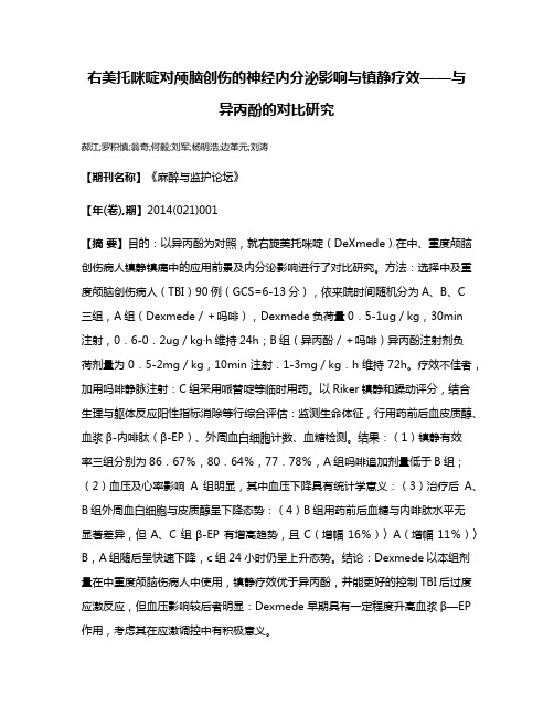 右美托咪啶对颅脑创伤的神经内分泌影响与镇静疗效——与异丙酚的对比研究