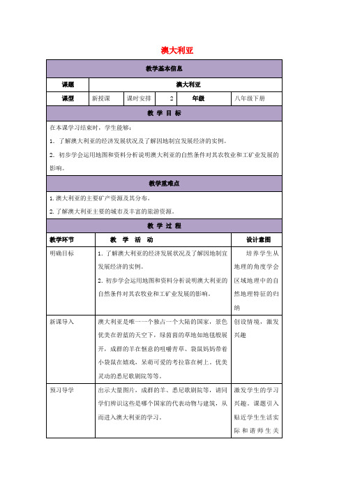 八年级地理下册 7.3 澳大利亚教案2 中图版