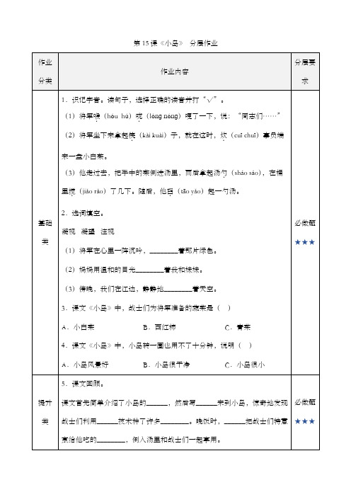 五年级语文上册部编版第15课《小岛》(分层作业)