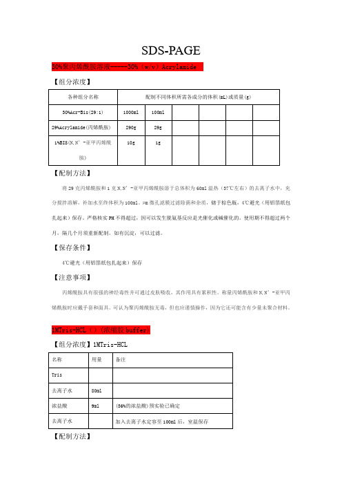 SDS-PAGE所有详细试剂配方