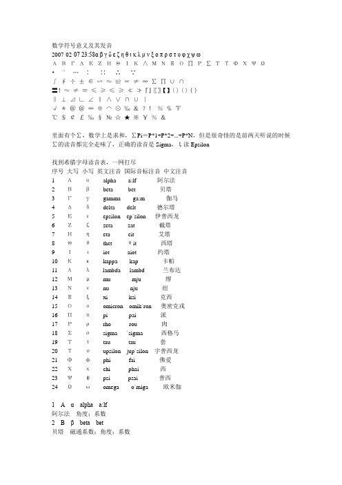 数学符号意义及其发音【参考】
