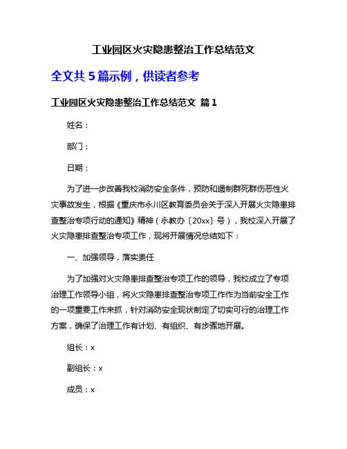 工业园区火灾隐患整治工作总结范文