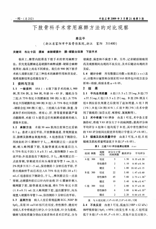 下肢骨科手术常用麻醉方法的对比观察