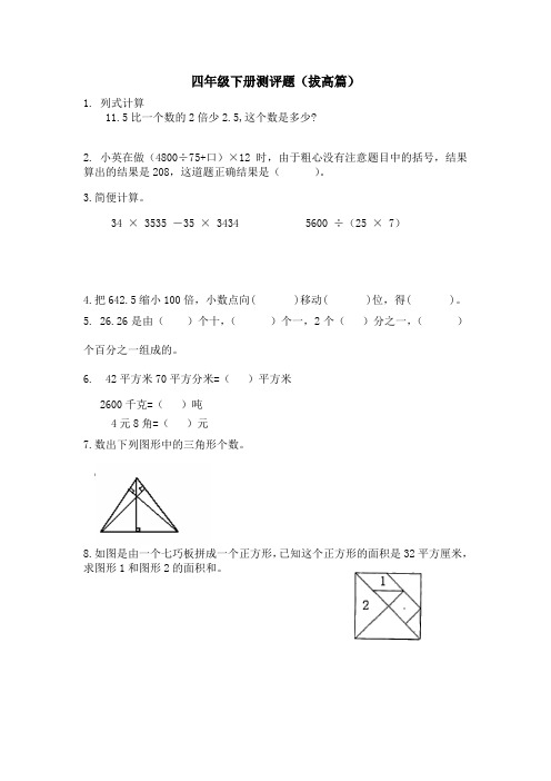 四年级下册测评题(拔高篇)