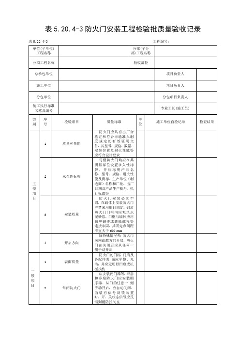 防火门安装工程检验批质量验收记录