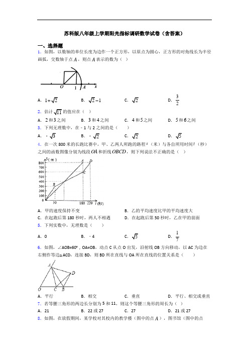 苏科版八年级上学期阳光指标调研数学试卷(含答案)