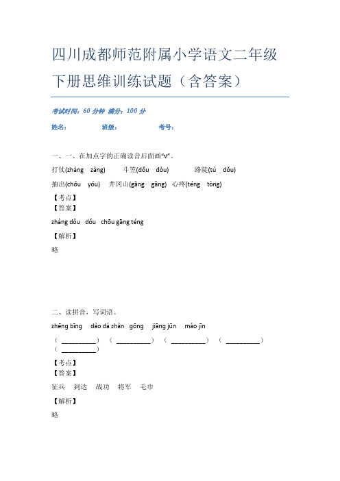 四川成都师范附属小学语文二年级下册思维训练试题(含答案)