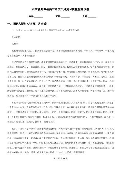 山东省郯城县高三语文2月复习质量检测试卷