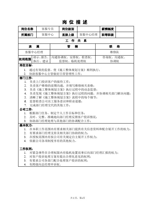 装饰公司 客服中心专员岗位描述