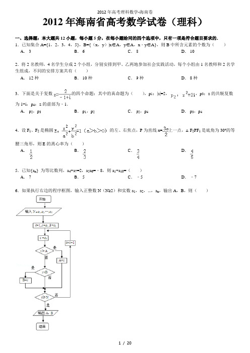 高考理科数学-海南卷